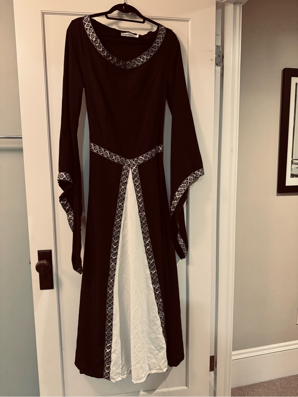 Black and White Medieval-Inspired Long Sleeve Maxi Dress
